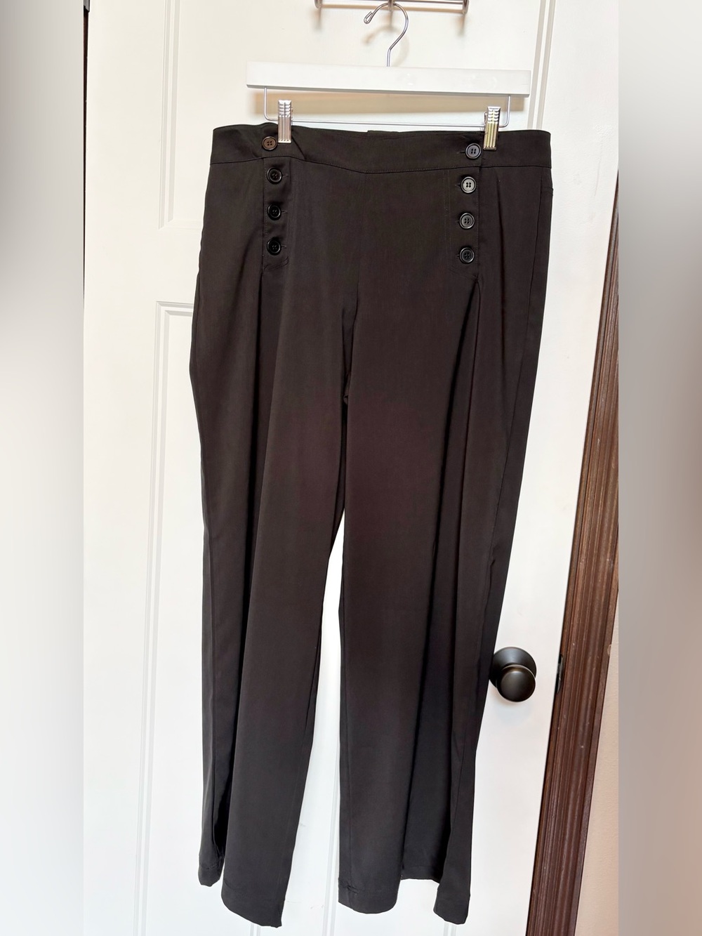 Max Studio Black Wide-Leg Pants with Button Trim